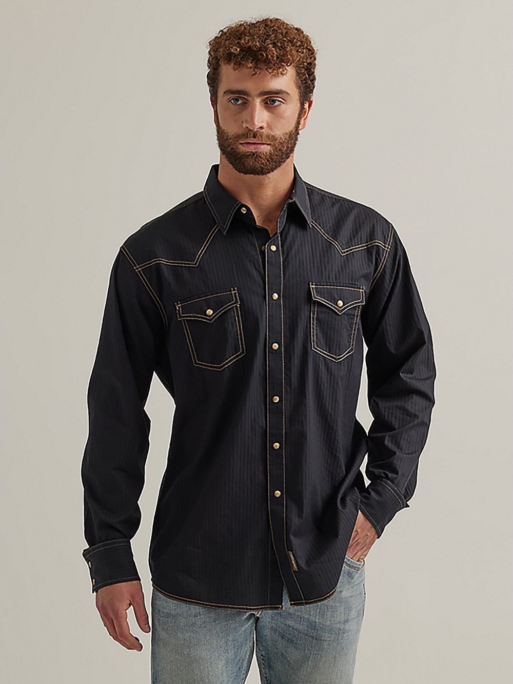 Wrangler Men’s Retro Premium Long Sleeve Snap Shirt Size Large Black Pearl Snap